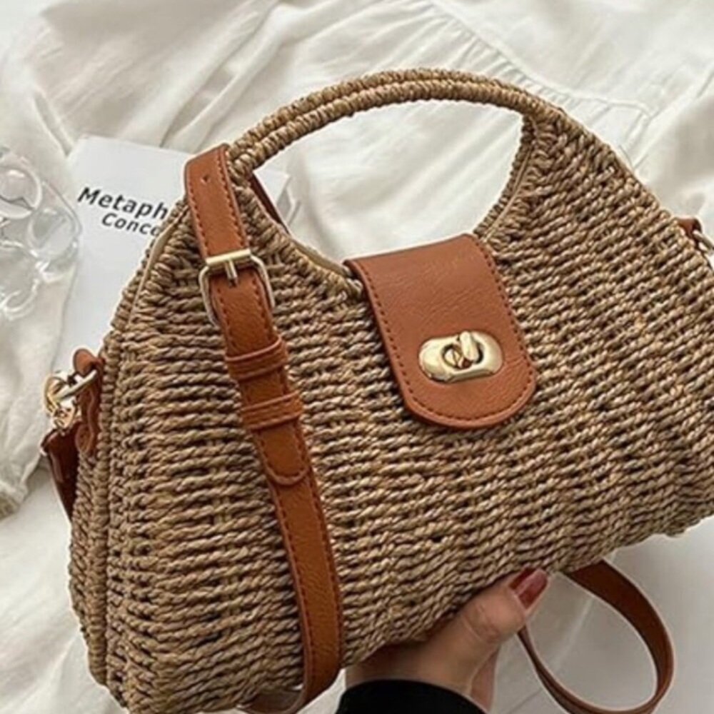 Straw Hand-woven Top-handle Crossbody Tote Bag - Picture 3 of 8